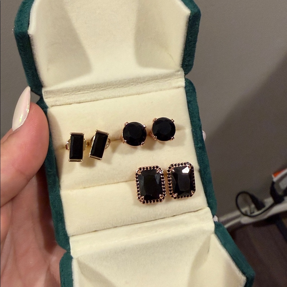 Set of 3 two rose gold one gold black onyx studs from bomb party - Picture 3 of 3
